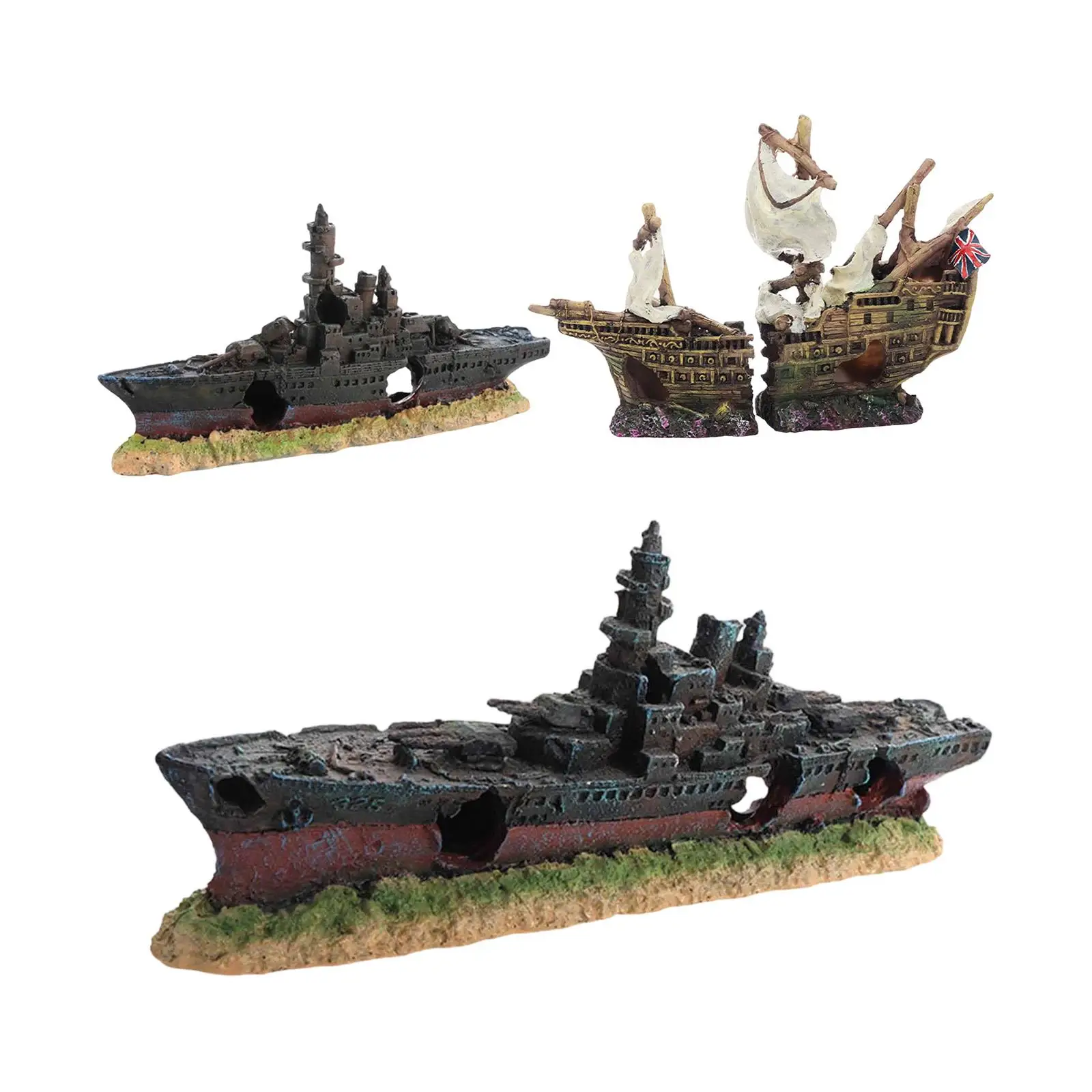 Resin Shipwreck Aquarium Hideout for Aquarium Decoration Betta Hideaway Toy for Marine Aquariums and Fish