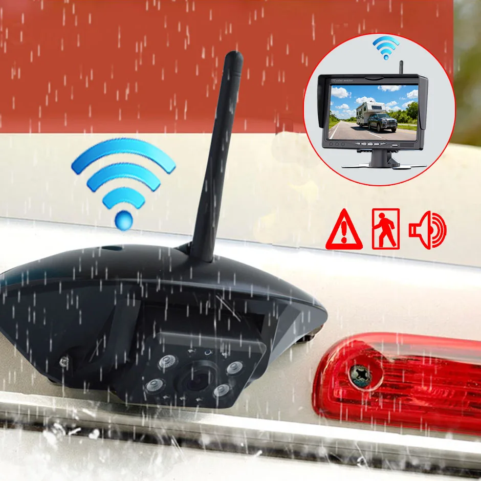 HD Wireless Backup Camera Rear View Cam BSD Whit 7 Inch Monitor AHD for Truck Bus RV Camper Trailer Excavator Pickup