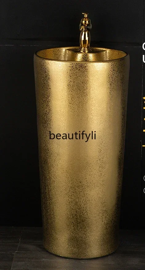 FG10New حوض عمود ذهبي، حوض غسيل مطلي بالذهب، عمود دائري متكامل، حمام الفندق، غسيل من نوع العمود #1