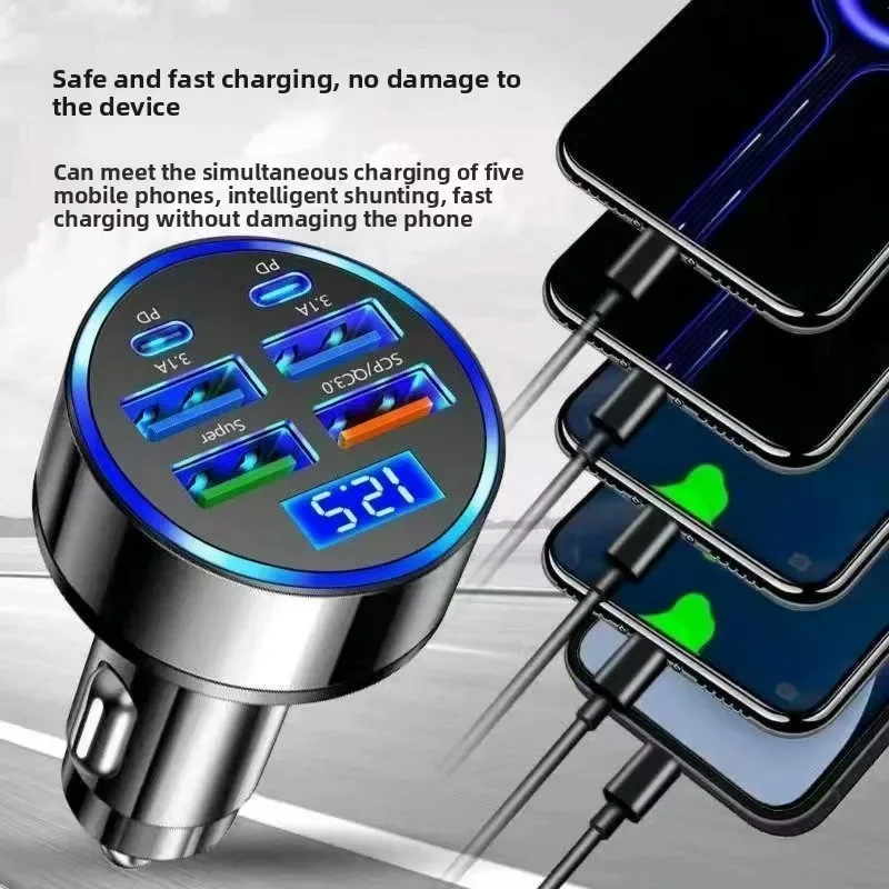 Multi 6USB Port Car Charger Super Fast Charging Auto Cigarette Lighter Splitter Adapter Universal Quick Charge Car Phone Charger