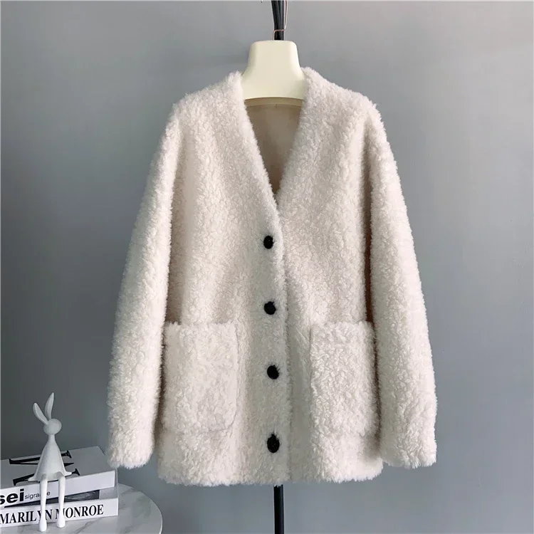 Tajiyane Pure Color Sheep Shearing Jacket Women Winter Loose 100% Wool Coat Fur Coats Women Jackets Abrigo Mujer Invierno 2023