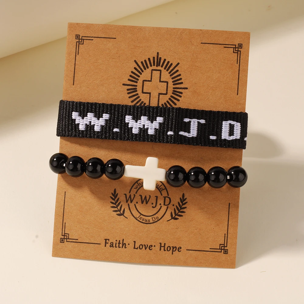 2pc What Would Jesus Do WWJD Bracelets Pack HWLF W.W.J.D Bracelet He Would Love First Elevated Faith Christian Cross Gifts