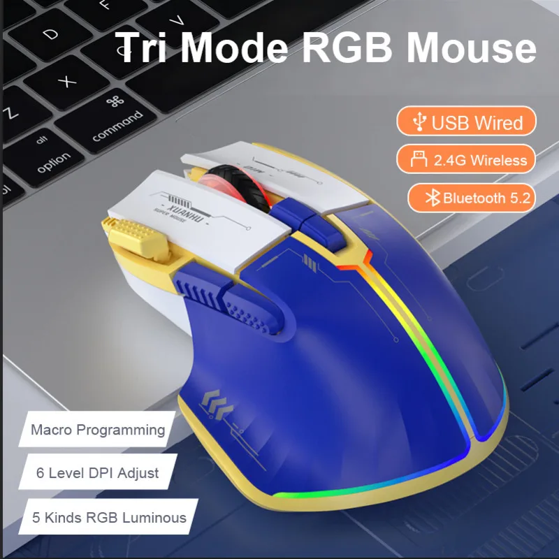 Tri Mode Bluetooth5.2 Mouse 5 Kinds RGB Macro Programming E-sports Gaming Mouse 10000 DPI 2.4G Wireless Mice For Laptop Computer