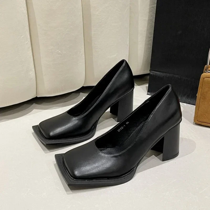 2024 Spring Autumn Real Leather Mary Janes Shoes Women\'s Retro Big Square Toe Shallow Pumps Ladys Lolita Shoe