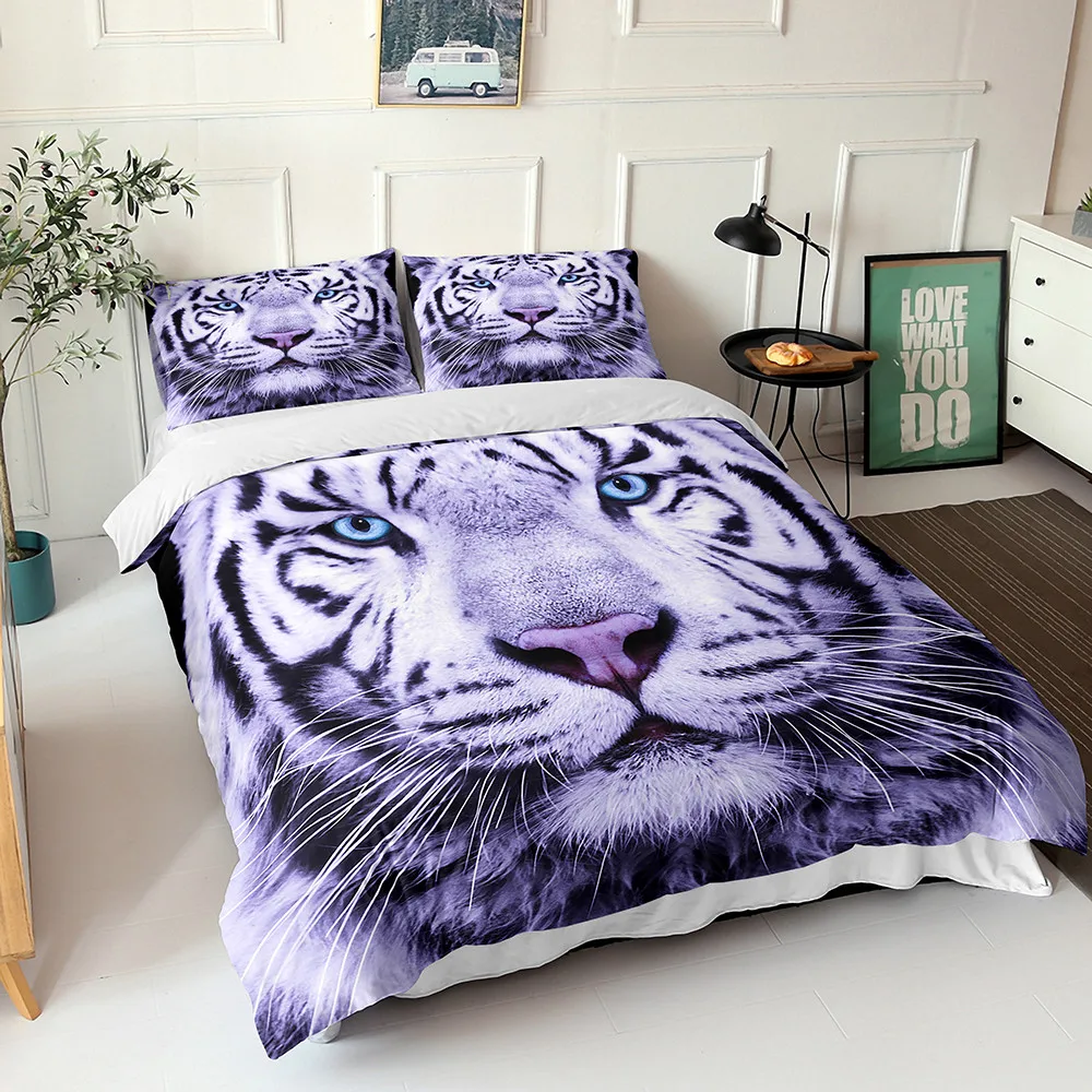 Wild Animal Tiger Duvet Cover Set Animals Bed Cover Skin-Friendly Kids Home Bedding Sets Teens Single Double Quilt Cover Custom