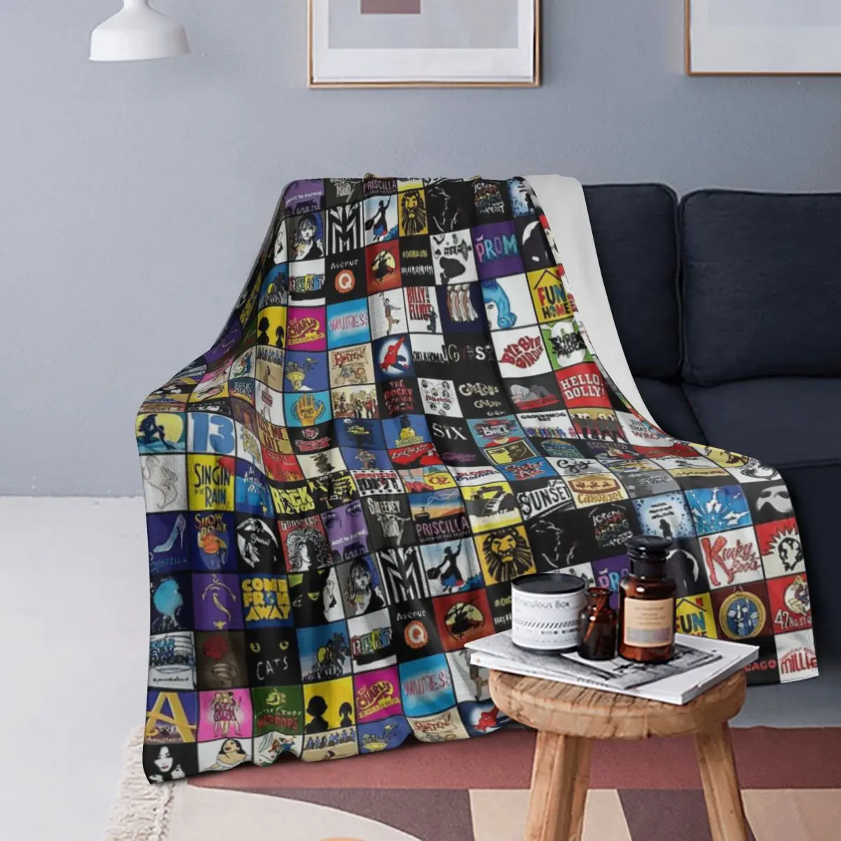 

Broadway Musical Theatre Logos - Hand Drawn Blankets Flannel Throw Blanket Cover for Bed Living room Picnic Travel Home Couch