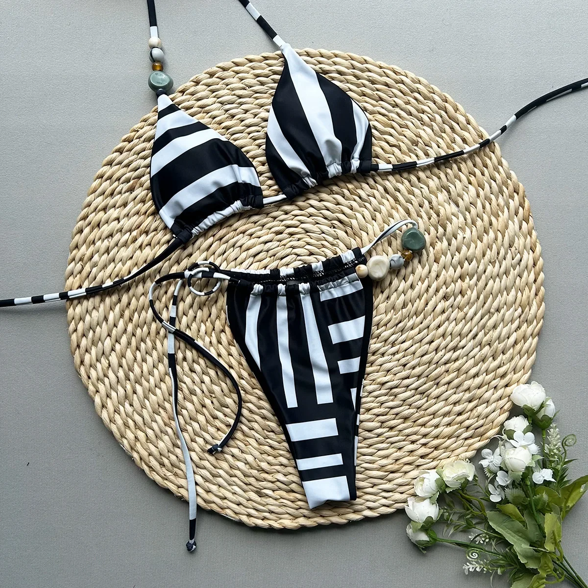 

Sexy Black Stripes Patchwork Bikini Set Brazilian Swimsuit Suit Summer 2025 New Women's Swimwear Bathing Suit Biquini