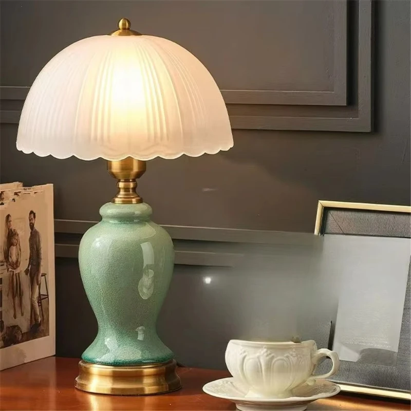 

Creative glass lampshade table lamp living room bedroom villa office hotel creative ceramic bedside table lamp