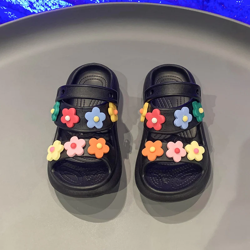 Sandali con decorazione floreale carino per bambini pantofole antiscivolo estive per ragazze Design di marca per bambini suola spessa scarpe da