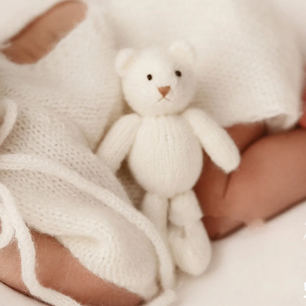 Abiti da orso neonato per la fotografia tuta lavorata a maglia orecchie da orso cappello fatto a mano in maglia bambola Studio servizio fotografico