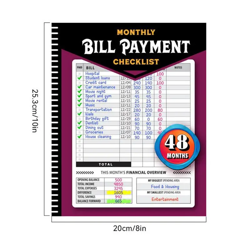 Imagem -06 - Bill Checklist Pagamento para Família Mensal Financial Budgeting Management Book Expense Tracker 4-year Guide Pagamento de Poupança