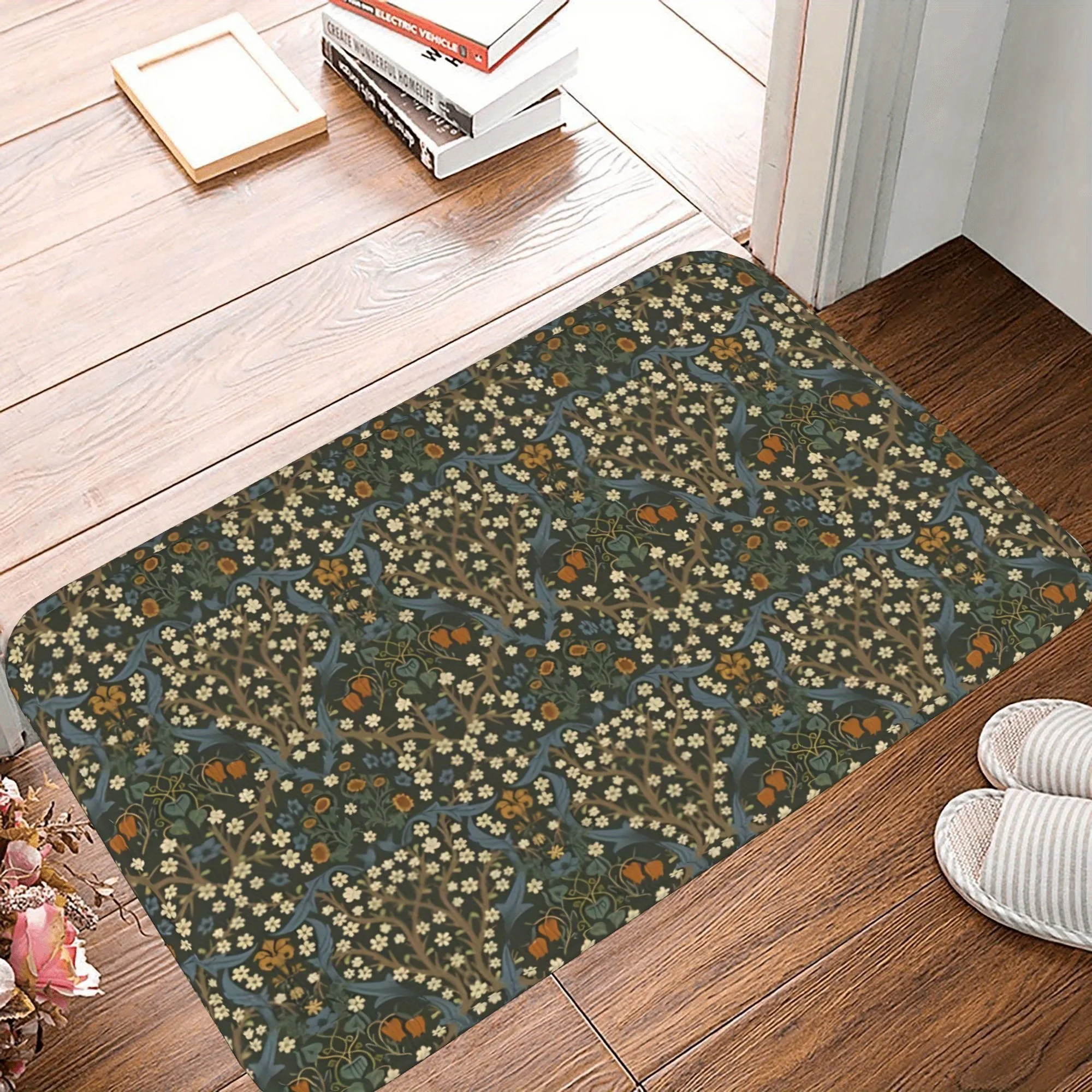 

1PC Floral-Geometric Fusion Kitchen Rug Non-Slip Door Mat Pop design Bathroom Rug Bath Mat Carpet for Home Sink Laundry Decor