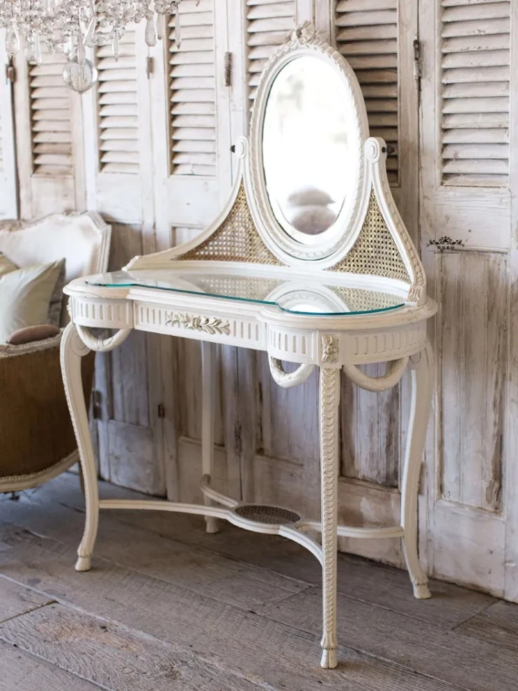AA antique solid wood carving flower dressing table is old, high-end and simple