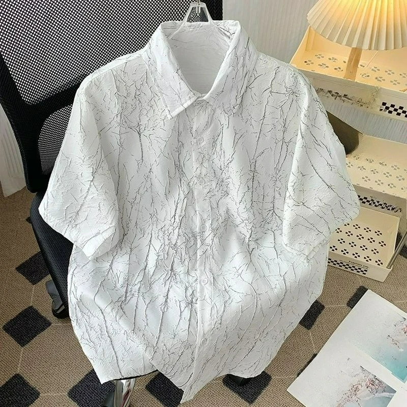 

Summer Fashion Thin Jacquard Short-sleeved Shirt Men's Casual Trendy Ruffian Handsome Youth High-end Versatile Top Comfort