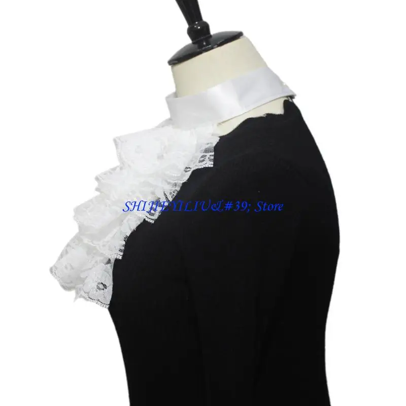 E21F Jabot Collar Lace Wrist Cuffs Shirt Blouses Dress Removable Sleeves Ruffled Wrist Cuffs for Women Girl Photography