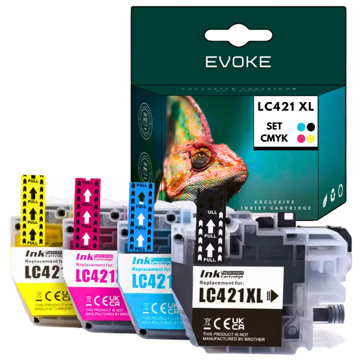 Evoke Compatibele Inkt voor Brother Lc-421Xl Lc421Xl Lc-421 Lc421 4X Cmyk: Zwart, Cyaan, Magenta, Geel 46 ml 500 Pagina's Dcp-J1050Dw J1140Dw J1800Dw; Mfc-J1010Dw