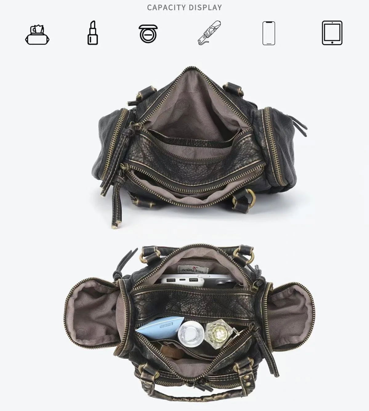 Vintage Damenhandtaschen Kleine Umhängetasche Boston-Tasche mit Tragegriff PU-Schultertasche Modische Dumpling-Tasche Schultertaschen mit mehreren Taschen – Detail 12