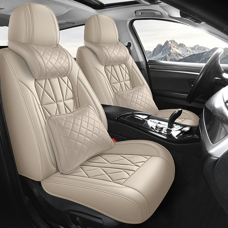 Sporty 5 Seat Full Car PU Leather Seat Covers with 3D Embroidery Soft Skin Friendiy Fabric Multi Layer Comfortable Design