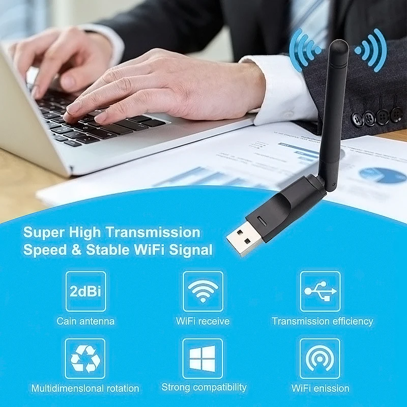 150Mbps Mini USB WiFi Adapter MT7601 Wireless Network Card 2.4GHz Wi-Fi Receiver for Windows PC Desktop Laptop