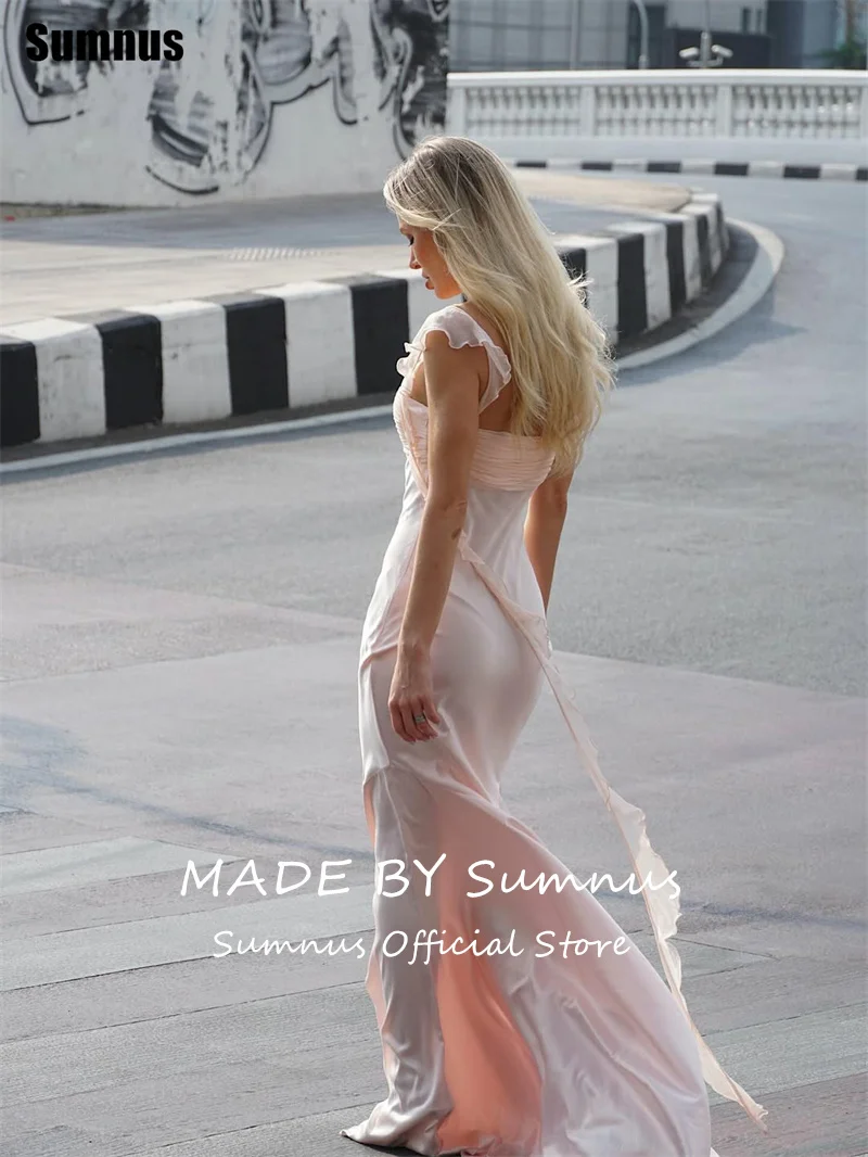 Sumnus Simple Blush Pink Mermaid Prom Dresses Square Collar Pleats Ruffle Maxi Birthday Party Dresses vestidos 2026 Customized