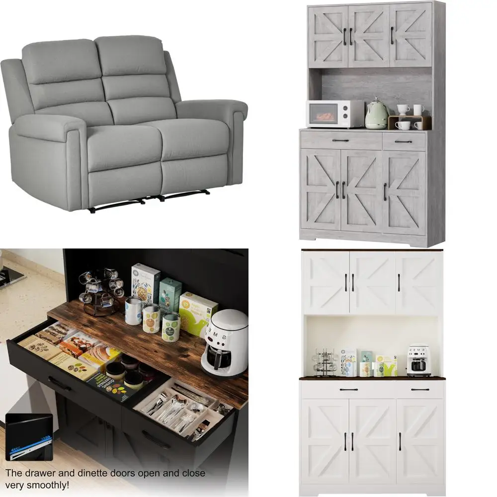 수동 풀탭이 있는 회색 패브릭 2인용 리클라이닝 소파, RV 및 가정용으로 적합