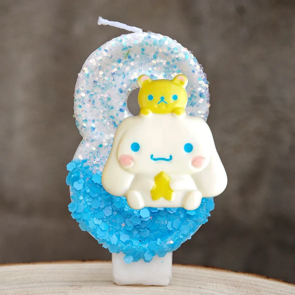 Kawaii Cinnamoroll Cartoon-Themen Glitzerkerze Kinder Geburtstagskerze Dekorationen Tortendekoration Baby-Shower Party-Zubehör – Detail 20