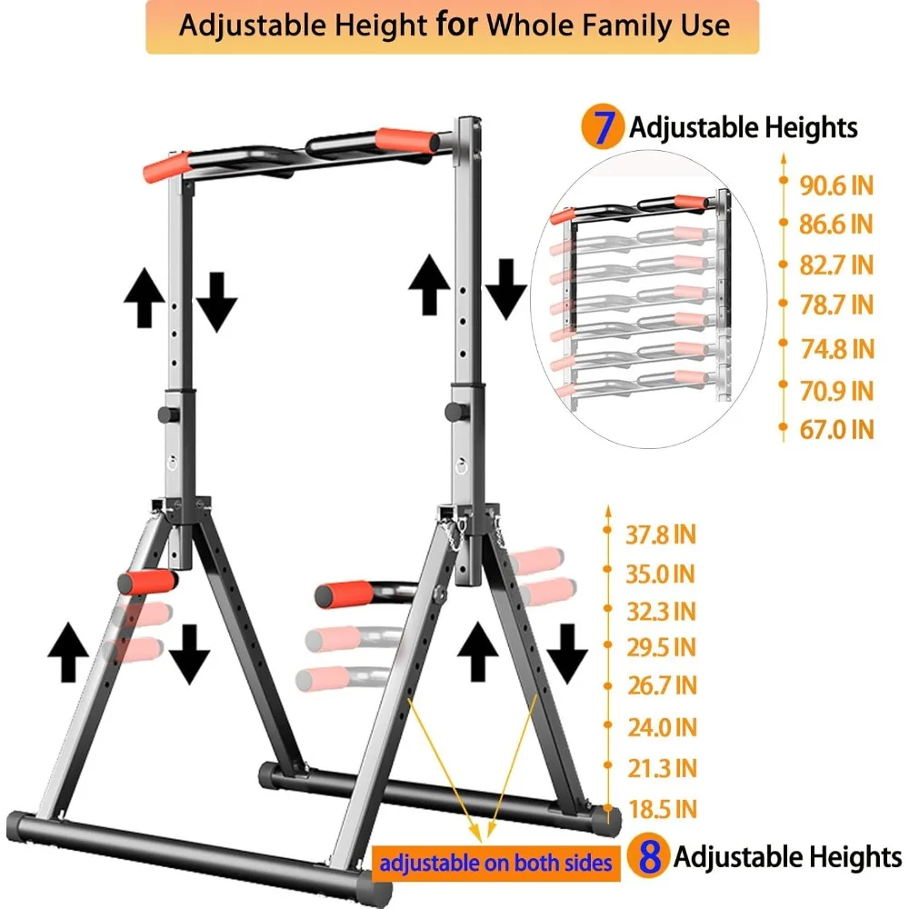 Foldable Power Tower Dip Station Pull Up Bar Station Adjustable Multifunction Fitness Tower Station Training Equipment Outdoor