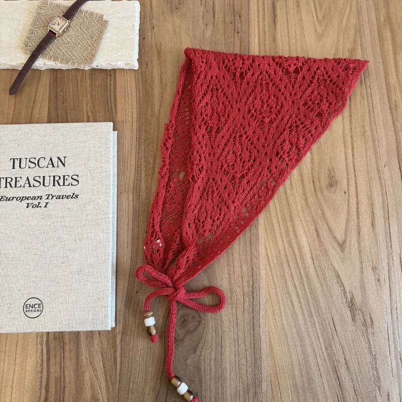 

Knitted scarf, small scarf, new headscarf, hot girl hollow triangle scarf, hairband, literary and artistic multi-purpose