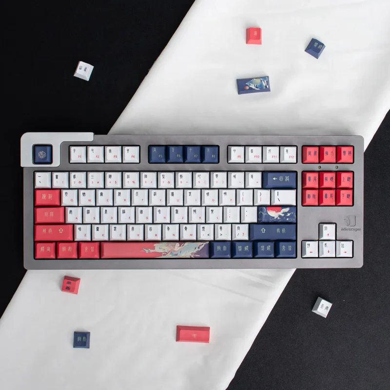 Antique Keycap Ink Crane 127 Keys Original Height PBT Sublimation Mechanical Keyboard Cap 64/87/98/104