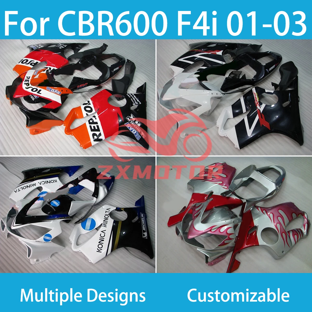 

ZXMT Fairings for Honda CBR600 F4i 2001 2002 2003 100% Perfect Fit CBR600 F4i 01-03 Body Fairing Kit