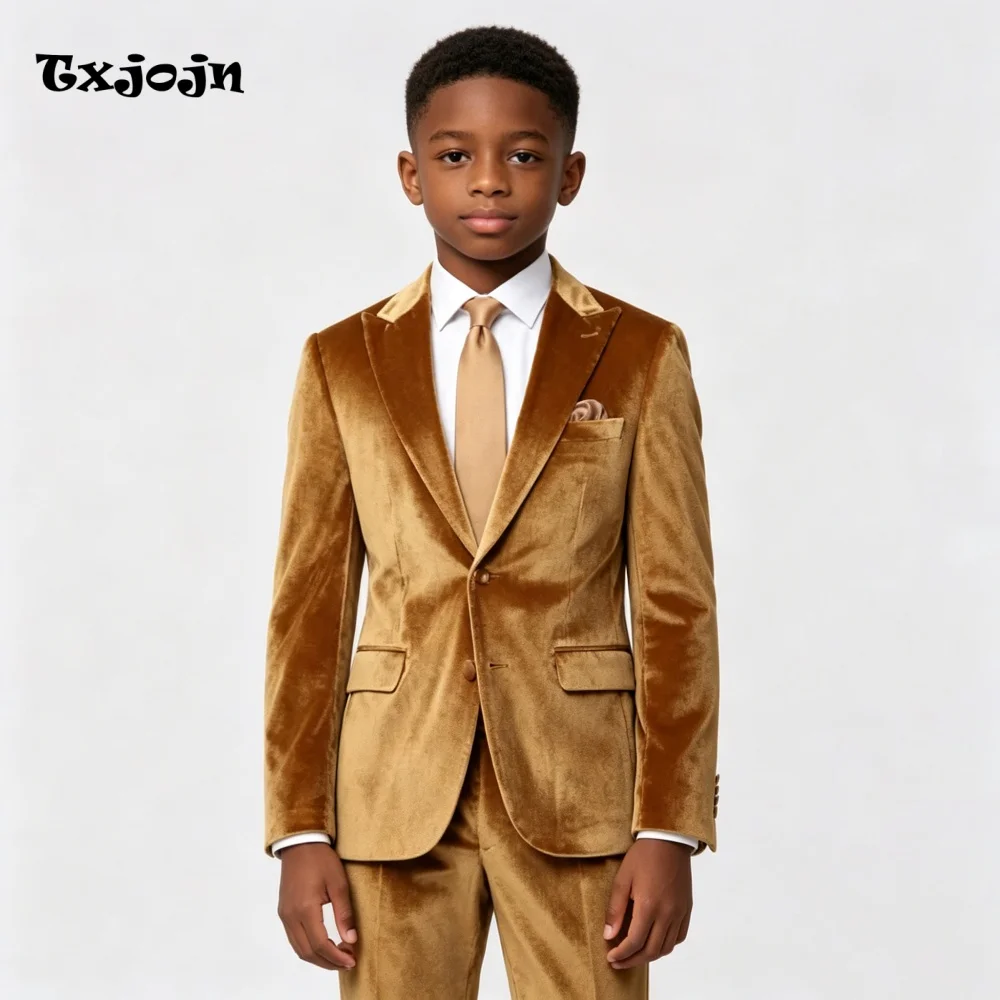 Homecoming Formal Boys Suit Tailored Size Tuxedos 2-piece Set Velvet Jacket Double Button Blazer Pants for Wedding Party
