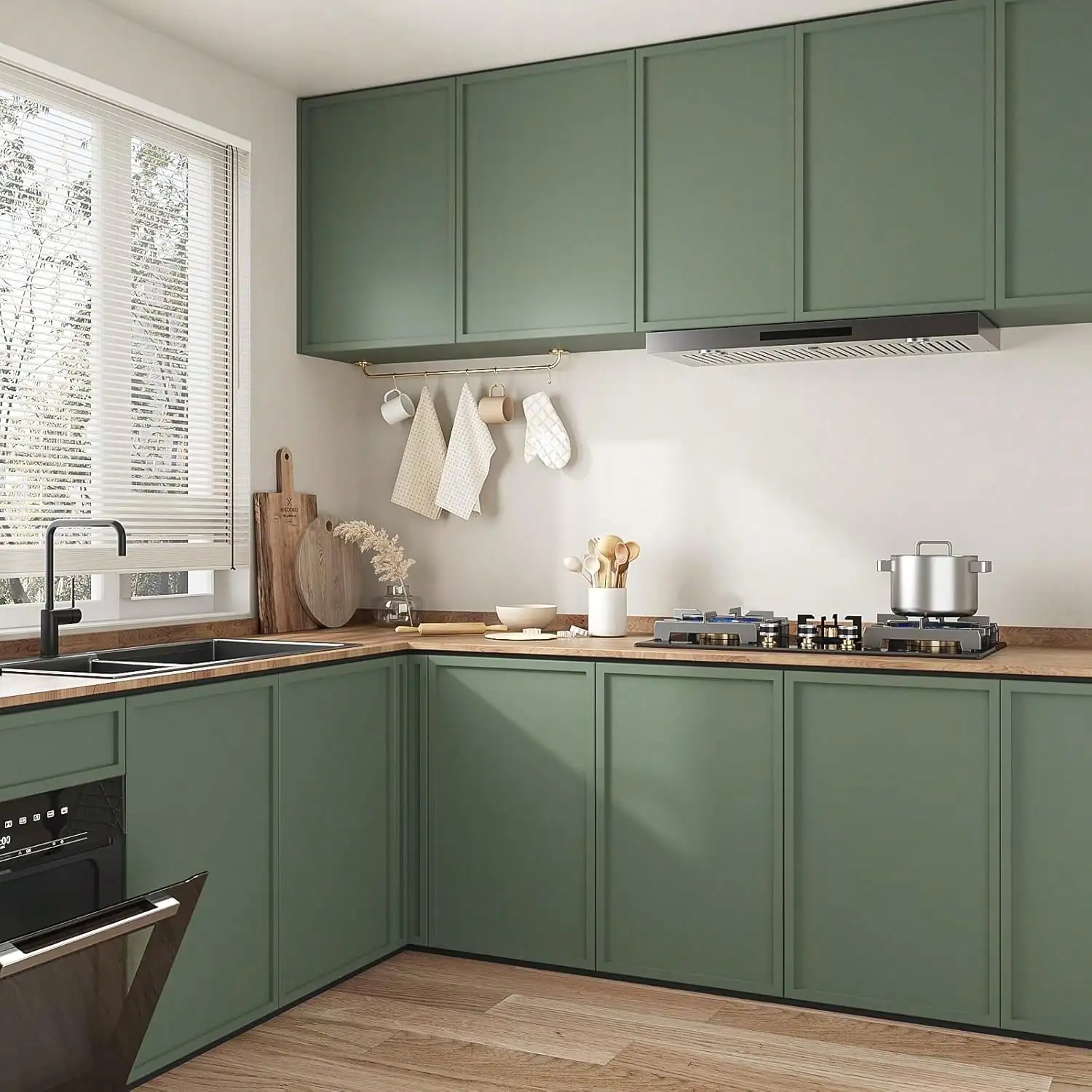 55cm Width Green Matt Self-Adhesive Film Sticker Thickened Furniture Kitchen Cupboards Tables Wall DIY Renovation Wallpaper