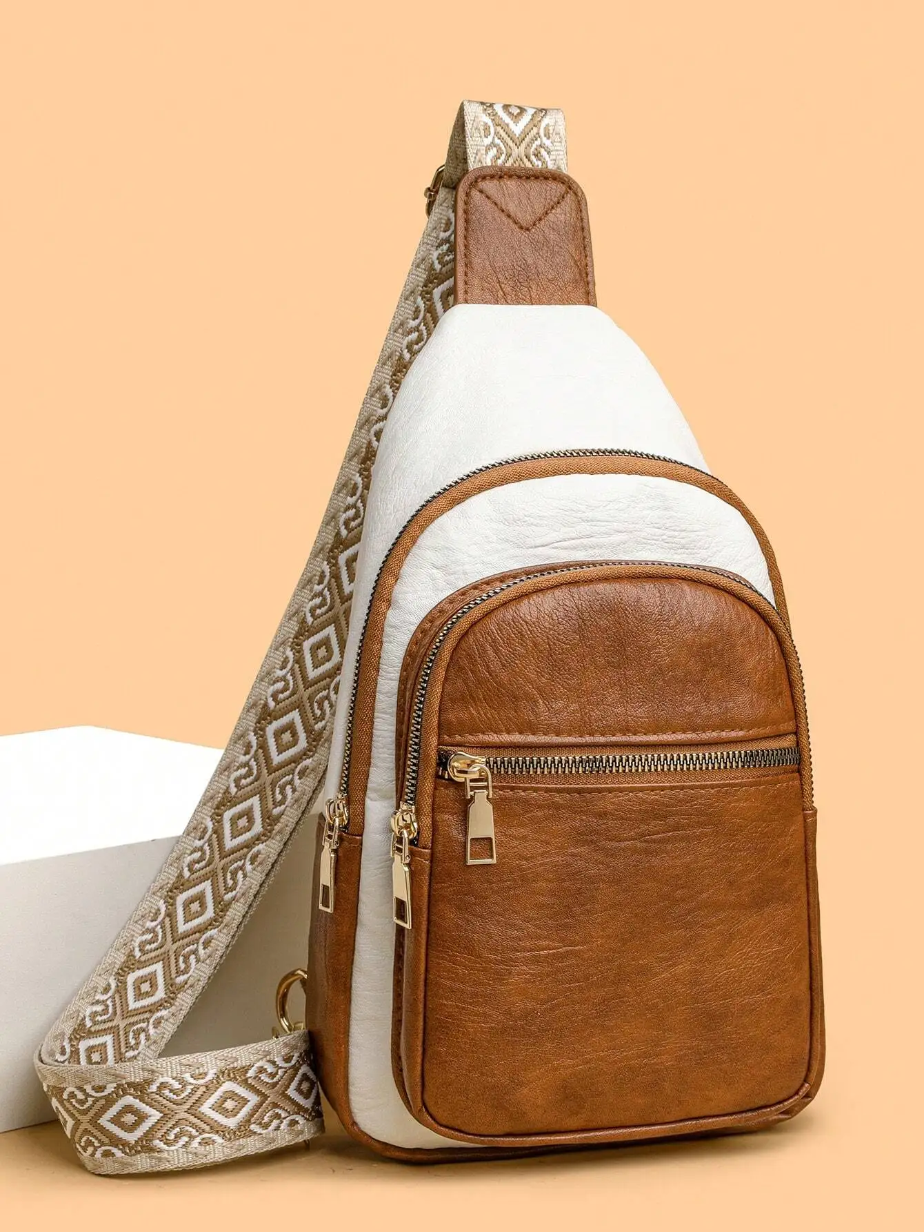 

Fashionable Crossbody Bag, Bohemian Style Color-Block Chest Bag With Shoulder Strap, Ideal For Sports, Fitness, Casual Outing, Carrying Cellphone And Small Change , Bohemian Outfit For Women