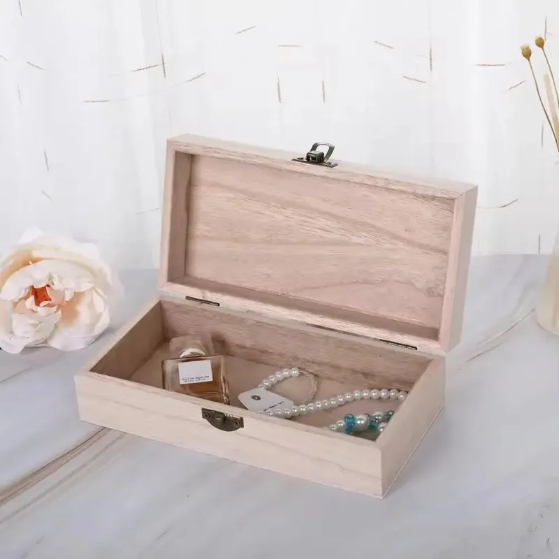 

Retro Rectangular Wooden Storage Box Clamshell Desktop Organizer Jewelry Gift for Home Decor
