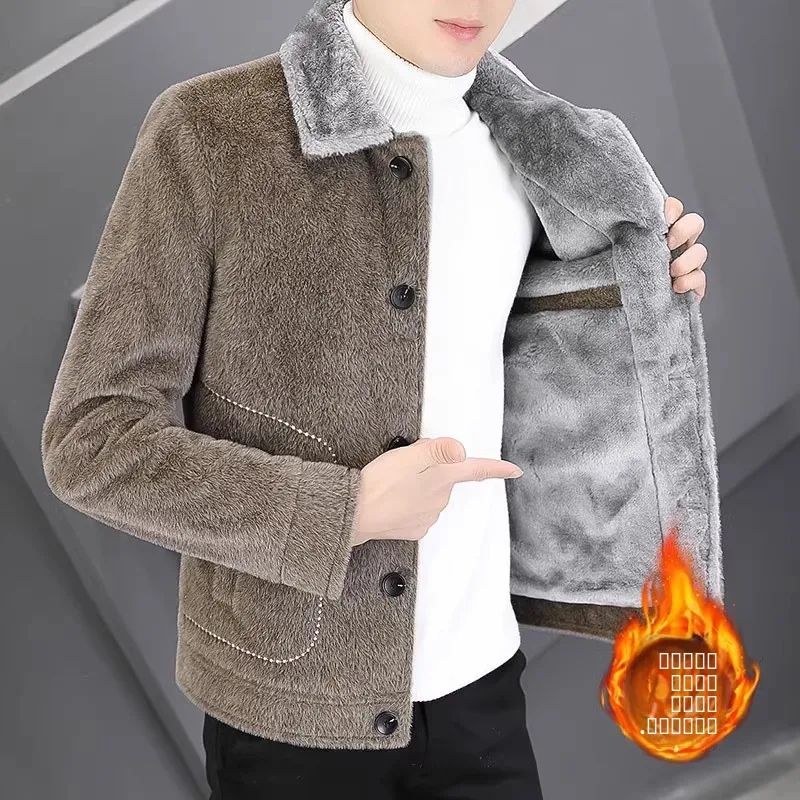 

Men's Winter Fce Lined Woolen Jaet Thiened ort Sle Notch Collar Pure White Coat Casual Faion Urban Sle Polyest...