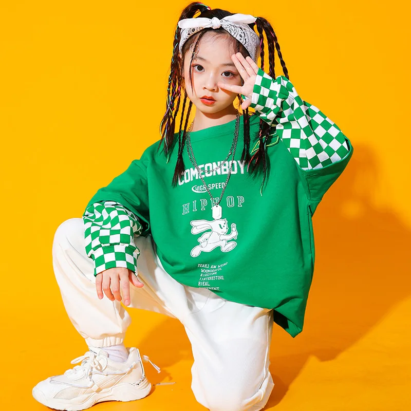 Sudadera verde de Hip Hop para niños Y niñas, ropa de calle, disfraz de Jazz para baile callejero, 8, 10 Y 12 años