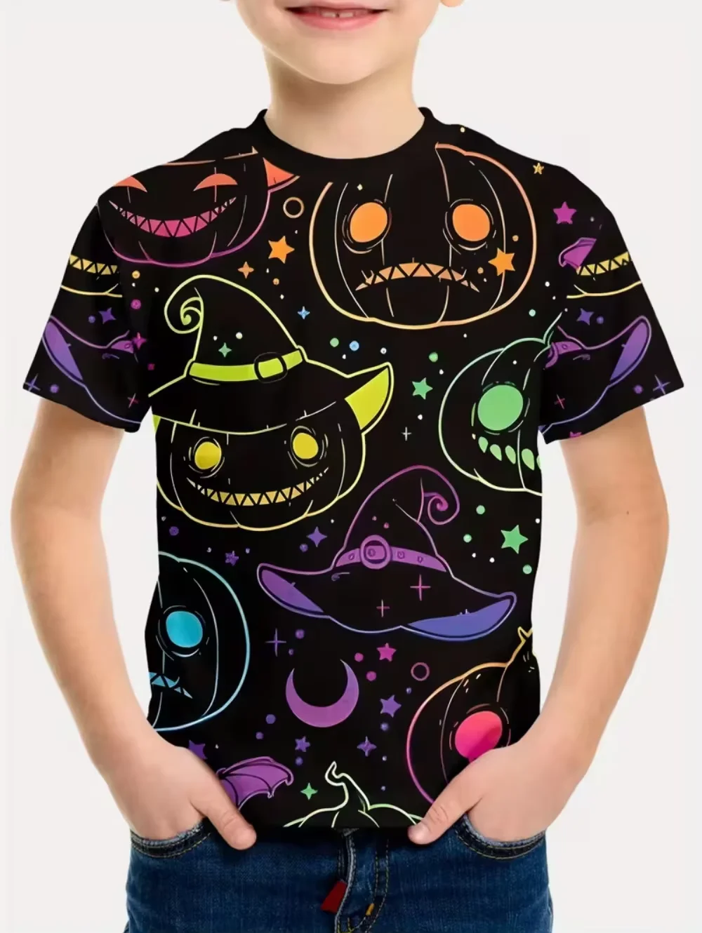 Halloween Boy's T-Shirt Pumpkin Pattern Summer Short Sleeve Loose Fashion 3D Print Children Top Holiday 3-10y Gift Party T-Shirt