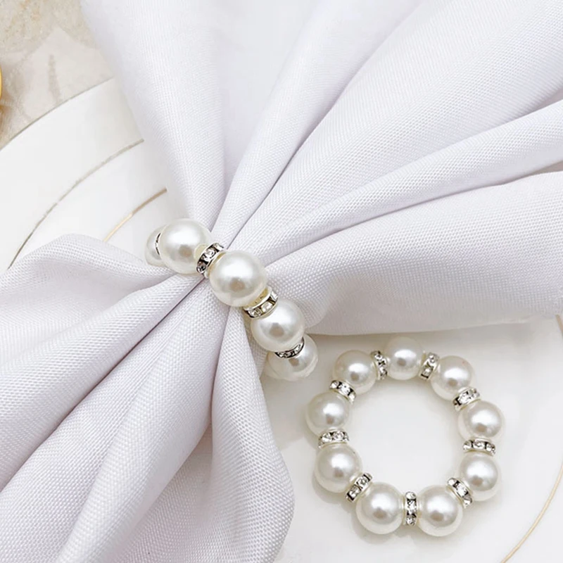 100Pcs Pearl Napkin Rings Napkin Ring Holder Imitation Beaded Napkin Rings Elegant Rhinestone Serviette Rings Buckle