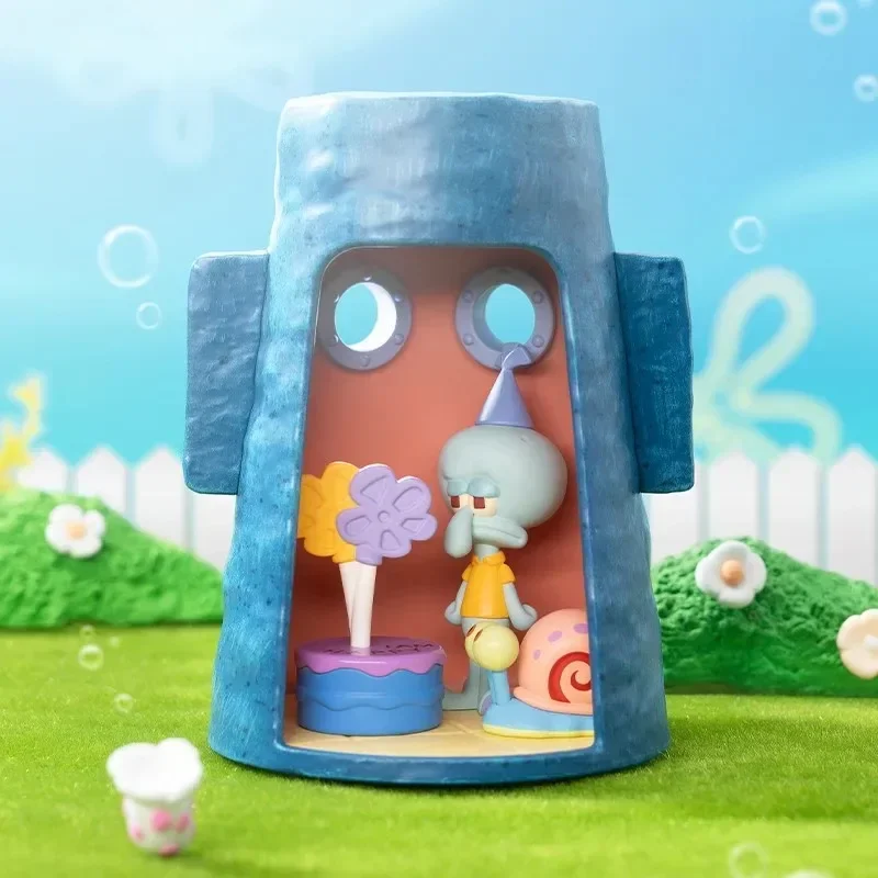 Pop mart bob esponja calças quadradas carnaval aniversário série cena define caixa cega caixa mistério kawaii ornamento estatuetas decoração de casa