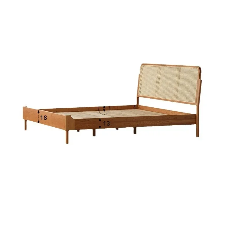 Rattan solid wood bed Cherry wood Japanese furniture Nordic 1.8 double bed Master bedroom 1.5 meters retro bed