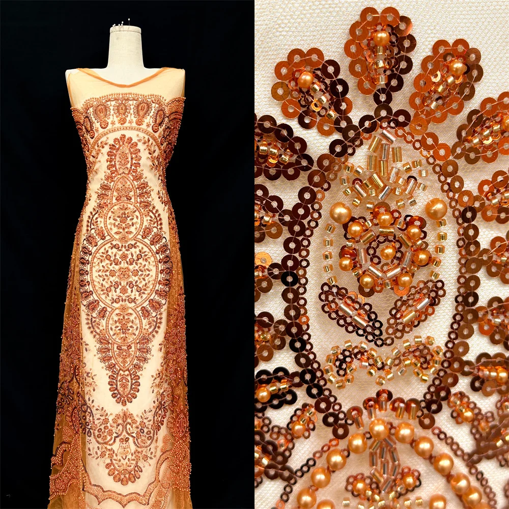 

Luxurious Nigerian African Beaded Lace Fabric 2025 High Quality Sequins Embroidery African French Lace Fabric For Sewing Dress