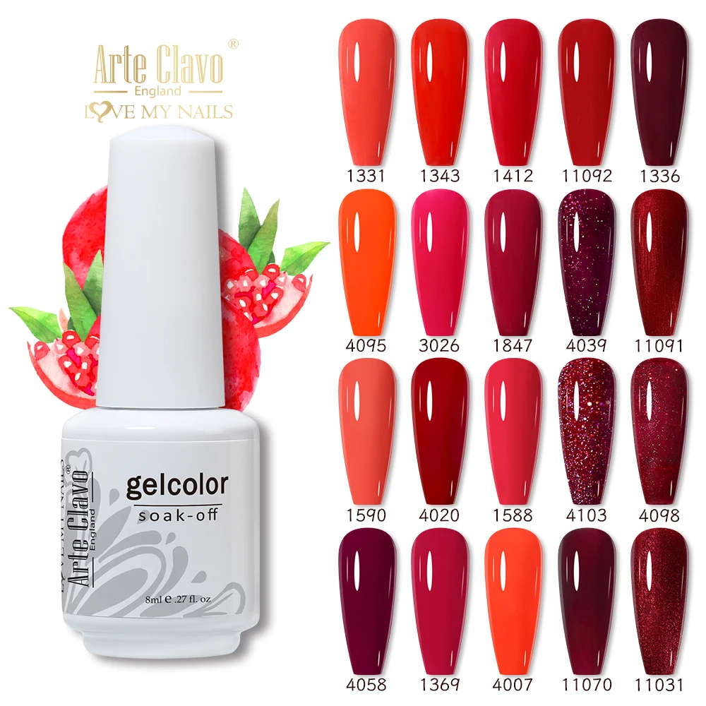 Arte Clavo 8ml Gel Nail Polish Long Lasting Gel Lacquer Red Colors Gel Polish Nail Art Decoration Nail Art Paint Design Top Coat