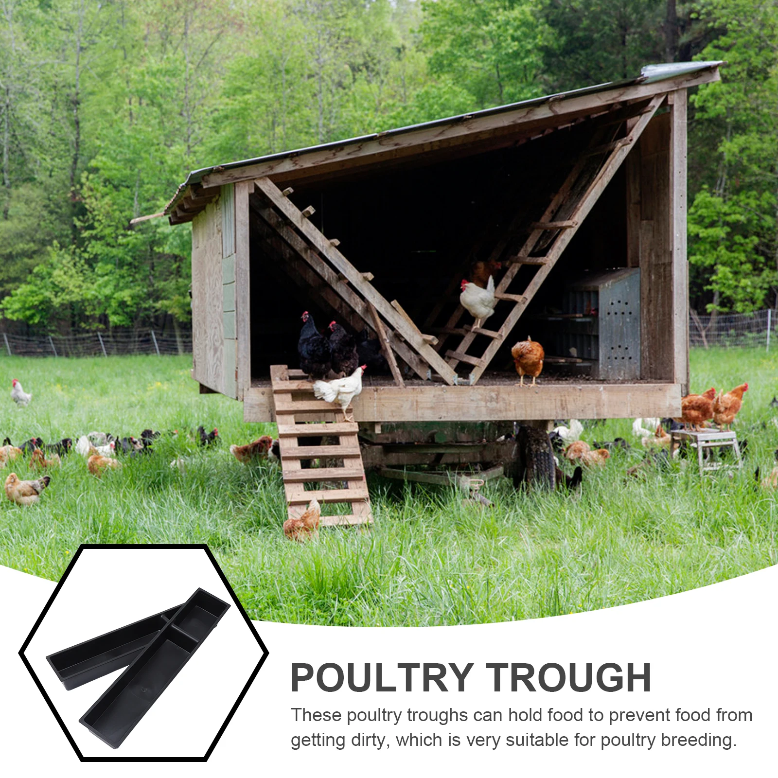 

2pcs Chicken Feeding Trough Poultry Food Box Long Anti-Drop Bucket Farming Tool Easy Clean Strong Durable Anti-Splash Design For