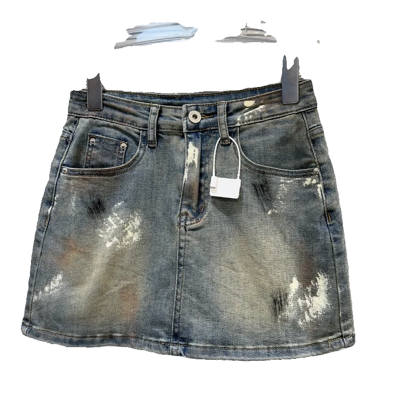 Spódnica dżinsowa Street Sle fiti Waed, modna, zakrywająca pośladki, o długości do kolan, dla młodych kobiet w wieku 20-tych lat.