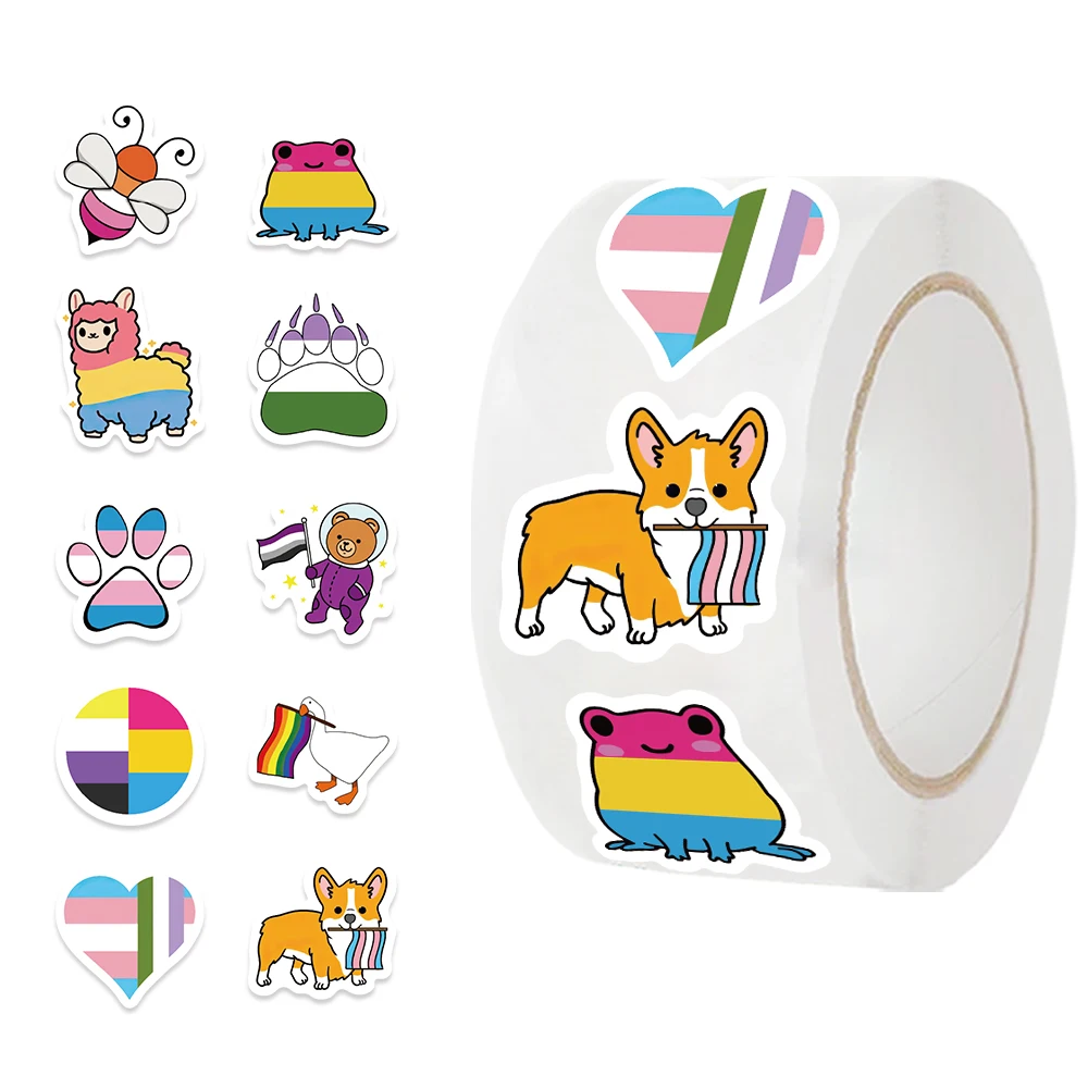 500PCS Gay Lesbian Pride Stickers Colorful Rainbow Cartoon Decals Toys Laptop Phone Bike Luggage Kids Roll Sticker