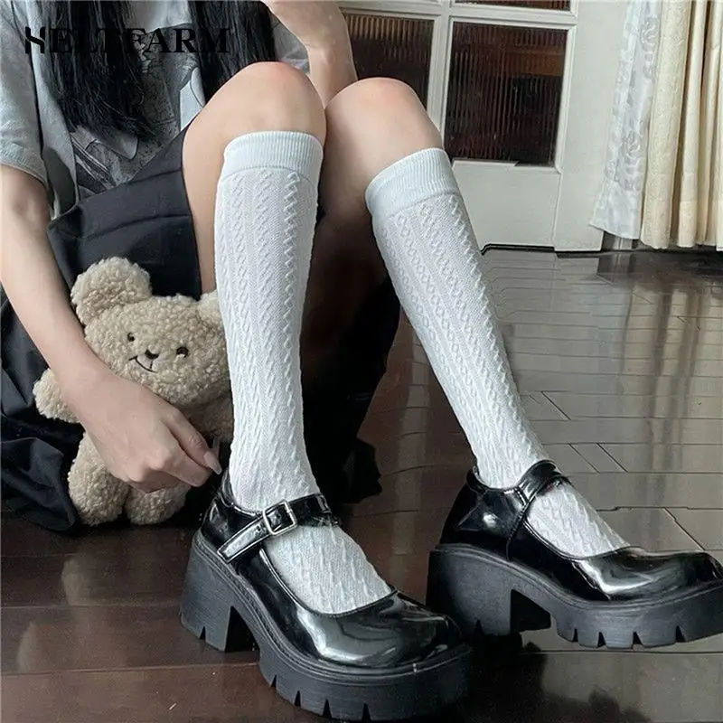 Sommer dünne Frau Socken jk Kostüme Mädchen Knies trümpfe Japan Stil High School Student Strümpfe lange Socken fest schwarz weiß