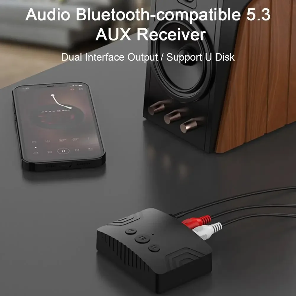 Bluetooth 5.3 Receiver Wireless Audio Receiver U Disk RCA 3.5mm AUX Jack Stereo Music Receiver for Amplifer Speaker Headsets