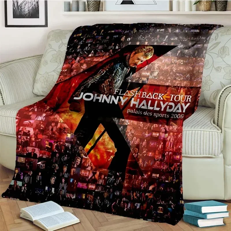 French Rock Star Johnny H-Hallyday Pattern Flannel Blanket,Warm and Soft Blanket For Couch Sofa Office Home Travel Birthday Gift