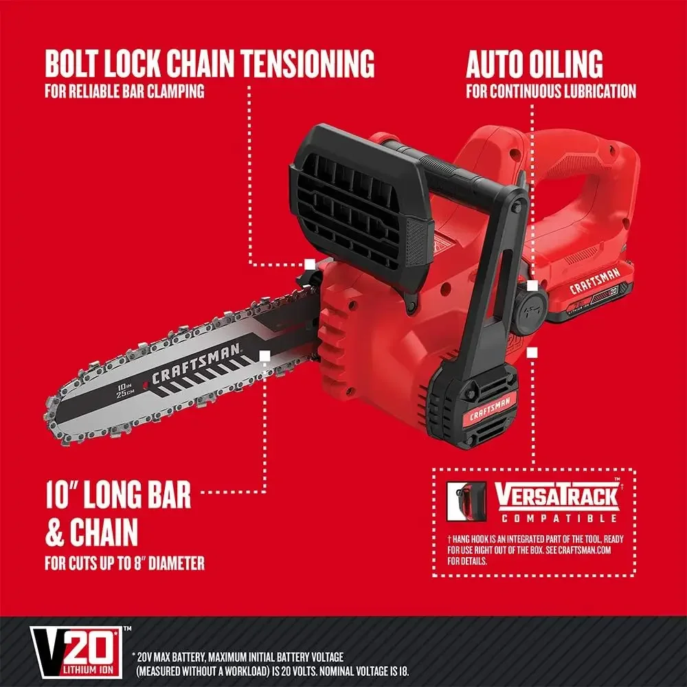 V20 Mini Chainsaw, 10 inch, Battery and Charger Included (CMCCS610D1)
