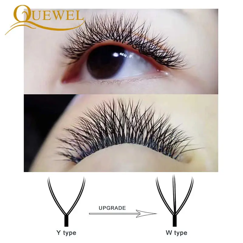 Quewel 6D W Style Eyelash Extensions Double Tip 3D Premade Volume Fans Lashes W Shape False Eyelashes 8-15mm Popular Thick